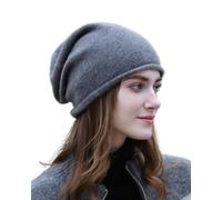 WaySoft Women's 100% Cashmere Slouchy Beanie Design in Elegant Gift Box - Multiple Chic Colors, Dark Grey, One Size