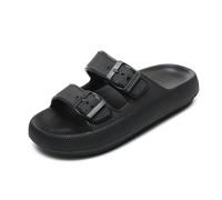 Waysoland Cloud Sliders Women Men Sandals with Adjustable Buckles,Shower Bathroom Non-Slip Quick Drying Open Toe Super Soft Comfy Thick Sole slippers Indoor Outdoor(Black,9.5/10 UK)