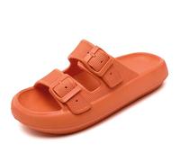 Waysoland Cloud Sliders Women Men Sandals with Adjustable Buckles,Shower Bathroom Non-Slip Quick Drying Open Toe Super Soft Comfy Thick Sole Sandals Indoor Outdoor(Orange,2.5/3.5 UK)