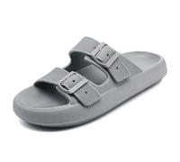 Waysoland Cloud Sliders Women Men Sandals with Adjustable Buckles,Shower Bathroom Non-Slip Quick Drying Open Toe Super Soft Comfy Thick Sole Sandals Indoor Outdoor(Grey,7/8 UK)