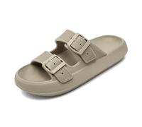 Waysoland Cloud Sliders Women Men Sandals with Adjustable Buckles,Shower Bathroom Non-Slip Quick Drying Open Toe Super Soft Comfy Thick Sole Sandals Indoor Outdoor(Light brown,8/9 UK)
