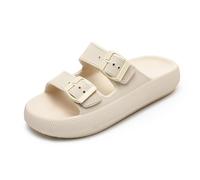 Waysoland Cloud Sliders Women Men Sandals with Adjustable Buckles,Shower Bathroom Non-Slip Quick Drying Open Toe Super Soft Comfy Thick Sole slippers Indoor Outdoor(Beige,9.5/10 UK)
