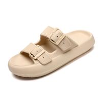 Waysoland Cloud Sliders Women Men Sandals with Adjustable Buckles,Shower Bathroom Non-Slip Quick Drying Open Toe Super Soft Comfy Thick Sole slippers Indoor Outdoor (Khaki,8/9 UK)