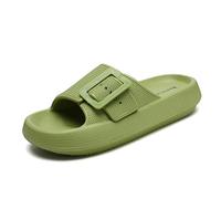 Waysoland Cloud Sliders Women Men Sandals with Adjustable Buckles,Shower Bathroom Non-Slip Quick Drying Open Toe Super Soft Comfy Thick Sole slippers Indoor Outdoor Shoes(Green,2.5/3.5 UK)