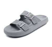 Waysoland Cloud Sliders Women Men Sandals with Adjustable Buckles,Shower Bathroom Non-Slip Quick Drying Open Toe Super Soft Comfy Thick Sole Sandals Indoor Outdoor(Grey,9.5/10 UK)