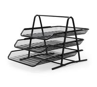 Waytex 931104 Black Sliding Metal Mesh Letter Tray, 3 Tier Desktop Sorter, Metal Wire, Desk Organiser for Documents