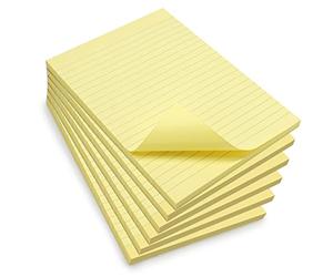 WAYTEX 931685C6 600 Sticky Notes A5 with Lines Pack of 6 Pads of 100 Repositionable Self-Adhesive Sheets Large 15 x 21 cm Pastel Yellow