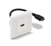 Waytex HDMI Wall Socket Type Mosaic 80x80 Female Full, Plastron HDMI 45x45 F/F Cable 20 cm with Plate and Screw Bracket, Colour White