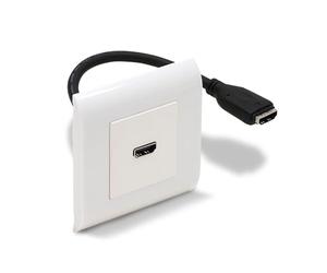 Waytex HDMI Wall Socket Type Mosaic 80x80 Female Full, Plastron HDMI 45x45 F/F Cable 20 cm with Plate and Screw Bracket, Colour White