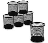 Waytex Set of 6 Round Black Metal Mesh Pen Holder