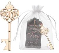WAYTOSUC 48PCS 90th Birthday Bottle Opener 90 Souvenir Party Supplies Key Opener 90th Baby Birthday Return Gifts Wedding 90th Anniversary Party Decor (48,90th key)