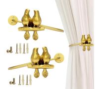 WAYUTO 1 Pair Bird Curtain Holdbacks Wall Mounted Curtain Tiebacks for Draperies Resin Birds on Branch Metal Curtain Holders Vintage Curtain Hooks for Home Office Decor