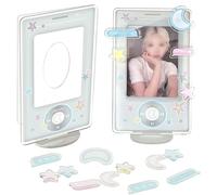 WAYUTO 2 Pack 3 Inch Acrylic Kpop Photocard Holder with Decorative Accessories Kpop Photocard Display Frame Kpop Photocard Stand Kpop Photocard Organizer for Tabletop Decor