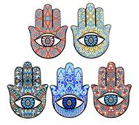 WAYUTO 5pcs Fatima Hand Ceramic Coaster Set Evil Eye Cup Mug Mat Absorbing Cork Base Drinks Beer Office Home Dining Vintage Decor Colorful Housewarming Gift Furniture Insulated Protection 4 * 6 in