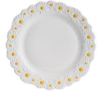 WAYUTO Ceramic Daisy Flat Plate Embossed Dessert Dish Small Daisy Edge Relief Dinnerware Steak Plate Irregular Dining Dish for Soup Crockery Kitchen Decoration Tableware Household Wedding