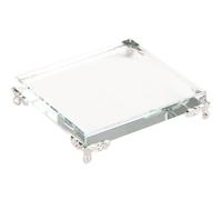 WAYUTO Crystal Glass Square Display Base Transparent Clear Glasses with Metal Supporting Feet Sculpture Decorations Display Stand for Trophy Jewelry Figurines Collectibles Home Decor Silver Supporters