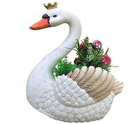 WAYUTO Flower Pot Large Outdoor Resin White Swan Planter with Drainage Holes Plant Container Animal Ornament Flower Pot Outdoor Indoor Decor for Home Garden Yard Patio Pool or Deck