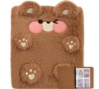 WAYUTO Plush Photocard Binder Kpop Photocard Album with 20Pcs Inner Pages 2x3" Photo Card Holder Cute A6 Photo Album 4-Pocket Detachable Kpop Star Card Holder Brown