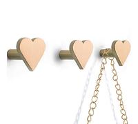 WAYUTO Set of 3 Wall Mounted Brass Coat Hooks with Mounting Hardware Heart Shaped Coat Hooks Single Coat Rack Hooks Clothing Wall Hooks for Home Office Hotel Wall Decoration