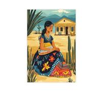 Wayuu Weaving Art Illustration, Colombian Indigenous Culture, Traditional Handcrafted Textiles Canvas Poster Wall Art Decor Print Picture Paintings for Living Room Bedroom Decoration 08x12inch(20x30cm