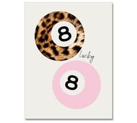 WAYUWGAN 8 Ball Leopard Print Retro Canvas Wall Art Lucky Girl Poster Funky Pink Y2k Aesthetic Painting for Girly Apartment Bedroom Wall Decor 12x16in Unframed