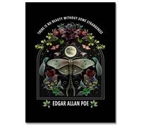 WAYUWGAN Vintage Dark Floral Academia Wall Art Gothic Night Garden With Moon And Lunar Moth Painting Poster Edgar Allan Poe Aesthetic Prints Bedroom Wall Decor 12x16in Unframed