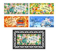 Wayyogh 4pcs Doormat Inserts-4 Seasonal Interchangeable Entrance Doormats Inserts Truck Style Welcome Mat Outdoor for Hello Spring Summer Fall Winter Front Door Outdoor Indoor 22in x 10in All Season