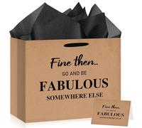 Wayyogh Farewell Going Away Gift Bag,Black White Fine Then and Go Fabulous Somewhere Else Paper Bags (Brown)
