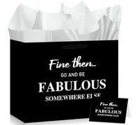 Wayyogh Farewell Going Away Gift Bag,Black White Fine Then and Go Fabulous Somewhere Else Paper Bags (Black)