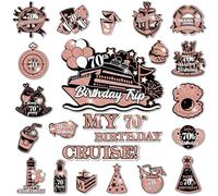 Wayyogh Rose Gold Black 70th Birthday Cruise Door Magnets, 25pcs Acrylic Formal/Celebratory Decorative Magnets for 70th Anniversary Party Supplies
