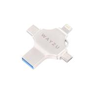 Wayzu® 4-in-1 USB Flash Drive 32GB/64GB - Multi Device Memory Stick with USB-C, Lightning, Micro USB & USB-A, Portable OTG Storage for iPhone, Android, Tablets & PC, Silver (32GB)