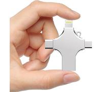 Wayzu 4-in-1 USB Flash Drive, Multi-Device Compatible, Type-C/Lightning/Micro-USB/USB-A, Portable Storage Device, Silver (32GB)
