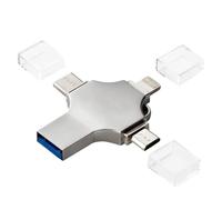 Wayzu 64GB 4-in-1 Flash Drive - Mobile Storage for iPhone, Android, Type-C & PC - Multi-Port Memory Stick - Silver