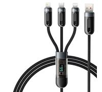 Wayzu® Multi Charging Cable,3 in 1 Fast Charger Cable with Power Display,QC Smart Chip,PD,Nylon Braided Universal Charging Cable,Data transfer with Micro,Type C and iP Connector,Android iOS [1.2M]