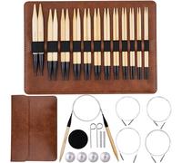 WAZAIGUR Interchangeable Bamboo Circular Knitting Needles Set with Case Sizes 3.5mm, 3.75mm, 4mm, 4.5mm, 5mm, 5.5mm, 6mm, 6.5mm, 7mm, 8mm, 9mm, 10mm, 12 Pairs, 4 Cables