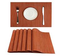 WAZAIGUR Placemats Set of 6 for Dining Table Heat-Resistant Washable Place Mats Woven Vinyl Kitchen Table Mats Easy to Clean,Orange