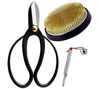 Wazakura 3PCS Japanese Ikebana Essential Tool Set Made in Japan, Floral Arrangement Kit [ Koryu Scissors + 80mm Round Brass Kenzan + Flower Pin Holder Care Tool ]