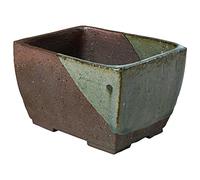 Wazakura Ceramic Handmade Rectangular Glazed Bonsai Pot with Drainage Holes Ceramic Tokoname Series 5.3" (135mm) MADE IN JAPAN, Small Garden Container Decorative Flower Planter - Brown Green