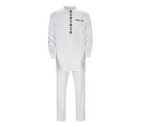 WAZHAKU African Suits, Leisure Suit for Men, Shirts and Trousers, 2-Piece Set, Long Sleeves, Dashiki Outfits, Long Sleeve Dashiki with Gold Print, for Wedding Clothing, E White, L