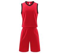 WAZHAKU Basketball Jersey Shirt and Shorts Adult Basketball Jersey, Basketball Sleeveless Suit Basketball Sportswear T-Shirt Vest + Shorts Youth Sweatshirt Tracksuit, red, M