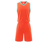 WAZHAKU Basketball Jersey Shirt and Shorts Adult Basketball Jersey, Basketball Sleeveless Suit Basketball Sportswear T-Shirt Vest + Shorts Youth Sweatshirt Tracksuit, orange, L