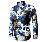 WAZHAKU Carnival Costume Men's Casual Shirt Skull Rose 3D Printed Long Sleeve Shirts Button Down Hawaiian Vintage with Stand-Up Collar Loose Beach Shirt Casual Shirt Hawaii Shirt Pattern Long Sleeve