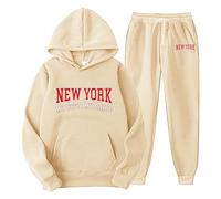 WAZHAKU Jogging Suit, Streetwear Tracksuit for Men, New York Letter Print Hoodies and Jogging Bottoms, Y2K Men's Hip Hop Trousers, Tracksuits, Pullover, Casual Tops and Sports Trousers, Autumn, Wh2, M