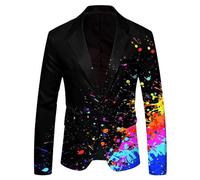 WAZHAKU Men's Colourful Building Block Pattern Outfit Fancy Dress Multicoloured Blazer Sporty Men's Jacket Elegant Tuxedo Leisure Jacket Prom Carnival Costume Rainbow Jacket Streetwear