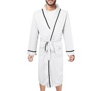 WAZHAKU Men's Lightweight Cotton Dressing Gown Long Sleeves Travel Bathrobe Kimono Sauna Gown Man Leisure Loungewear with Pockets and Belt House Coat Long Dressing Gown Bathrobe, White, XL