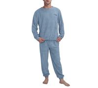 WAZHAKU Men's Long Winter Warm Fleece Fluffy Pyjamas with Hood Two Piece Pyjama Set Plush Sleepwear Pullover Loungewear Sports Suit Jogging Suit Tracksuit, blue, 3XL