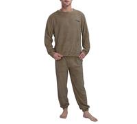 WAZHAKU Men's Long Winter Warm Fleece Fluffy Pyjamas with Hood Two Piece Pyjama Set Plush Sleepwear Pullover Loungewear Sports Suit Jogging Suit Tracksuit, khaki, 3XL