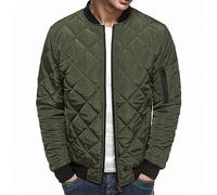 WAZHAKU Men's Quilted Jacket, Transition Jacket, Down Jacket, Lightweight Quilted Jacket, Functional Jacket, Thermal Jacket, Outdoor Leisure Jacket, Wind Jacket, Stand-Up Collar, Hood, Army Green, 3XL