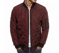 WAZHAKU Men's Quilted Jacket, Transition Jacket, Down Jacket, Lightweight Quilted Jacket, Functional Jacket, Thermal Jacket, Outdoor Leisure Jacket, Wind Jacket, Stand-Up Collar, Hood, Wine Red, XL