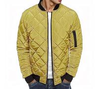 WAZHAKU Men's Quilted Jacket, Transition Jacket, Down Jacket, Lightweight Quilted Jacket, Functional Jacket, Thermal Jacket, Outdoor Leisure Jacket, Wind Jacket, Stand-Up Collar, Hood, yellow, L